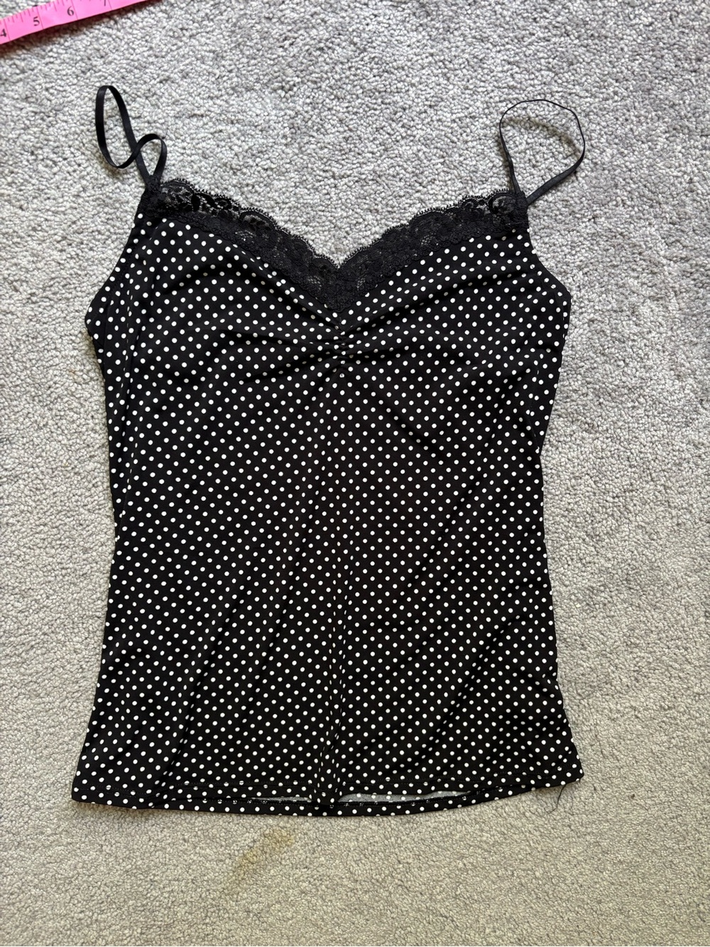 White House Black Market Black Polka Dot Lace Trim Cami Top